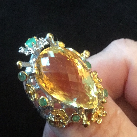 Atlanta Gem & Mineral Show Jewelry - Breathtaking Genuine Citrine & Emerald Ring